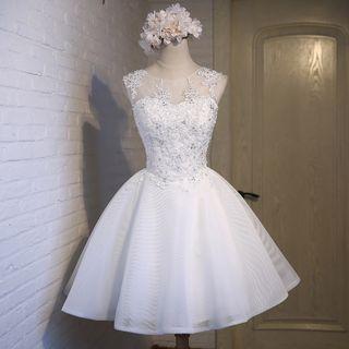 Embellished Crochet Lace Panel Sleeveless Prom Dress