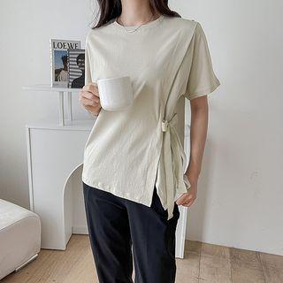Batwing-sleeve Tie-side T-shirt