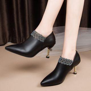 High Heel Rhinestone Leaf Ankle Boots