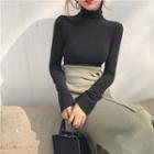 Plain Slim-fit Knit Midi-skirt
