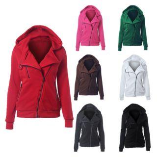 Plain Hooded Diagonal Zip Top