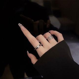 Set: Heart Rhinestone Ring + Spiral Open Ring J641 - Set Of 2 - Silver - One Size