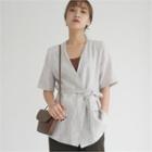Wrap-front Linen Jacket With Sash