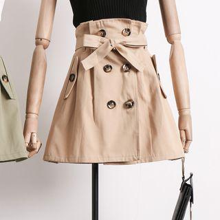 Double-breasted A-line Skirt With Sash