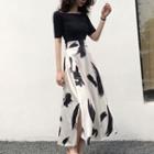 Printed A-line Midi Skirt / Short-sleeve Top