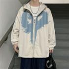Chinese Character Print Zipped Hooded Jacket