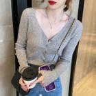 Deep V-neck Button-up Light Knit Top In 7 Colors
