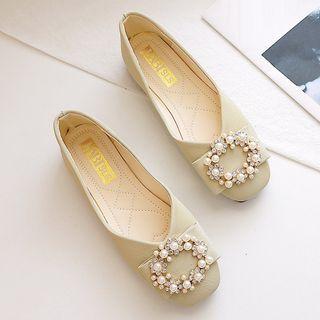 Faux Pearl Floral Buckled Flats