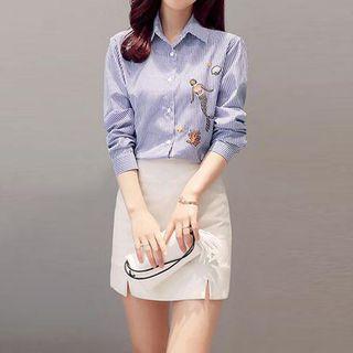 Mermaid Embroidered Striped Shirt