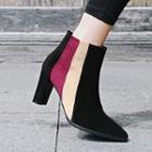 Genuine Leather Color-block Ankle Boots