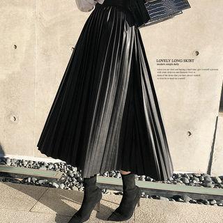 Faux-leather Accordion-pleat Maxi Skirt Black - One Size