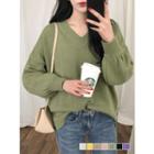 Dip-back Balloon-sleeve Knit Top