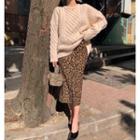 Crewneck Striped Sweater / Printed Leopard Skirt