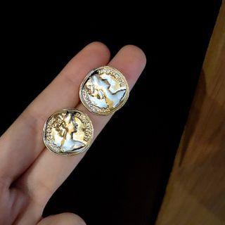 Disc Alloy Earring 1 Pair - 925 Silver - Gold - One Size