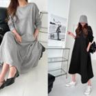 Drop-shoulder Flared Long T-shirt Dress