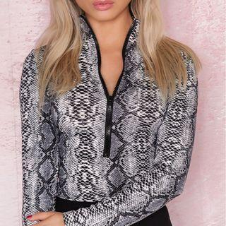 Stand Collar Half-zip Snake Print Top