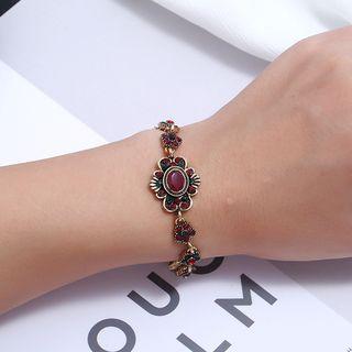 Rhinestone Flower Bracelet Red & Green - One Size