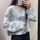 Printed Long-sleeve Cropped Blouse