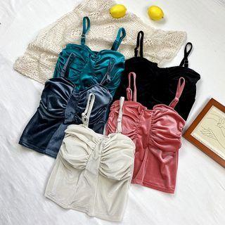 Spaghetti Strap Velvet Ruched Top