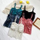 Spaghetti Strap Velvet Ruched Top