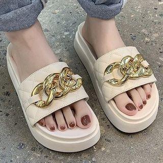 Chain Detail Platform Slide Sandals