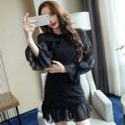 Ruffle Long-sleeve Lace Dress