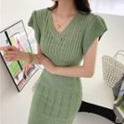 Set: Short-sleeve Knit Midi Dress + Slipdress