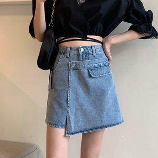 Puff-sleeve Floral Print Blouse / Denim Skort / Blouse