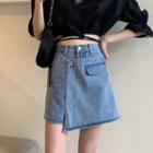 Puff-sleeve Floral Print Blouse / Denim Skort / Blouse