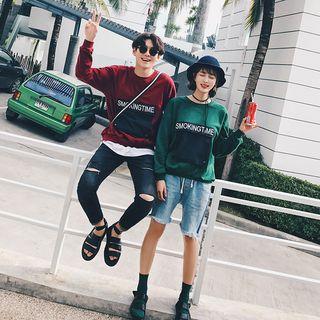 Couple Matching Zip Back Lettering Pullover