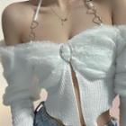 Halter Fluffy Knit Top White - One Size
