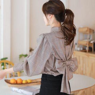 Bow Back Plaid Blouse