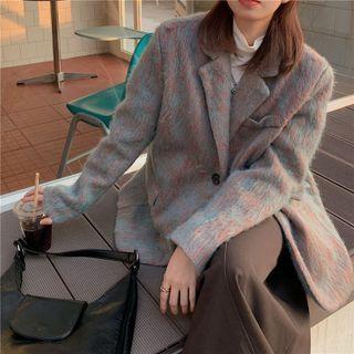 Single-breasted Fluffy Blazer Gray - One Size
