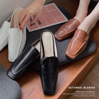 Square-toe Seam-detail Mule Loafers