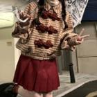 Frog-buttoned Houndstooth Jacket / Pleated Mini A-line Skirt