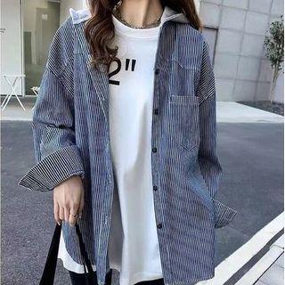 Hooded Striped Shirt Jacket