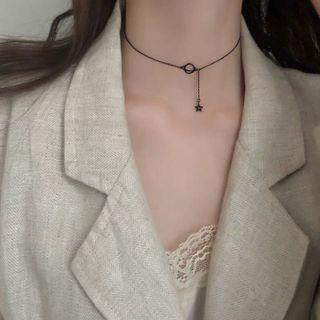 Planet Pendant Sterling Silver Choker Black - One Size