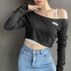 Set: Lettuce Edge Long-sleeve Cropped T-shirt + Camisole Top