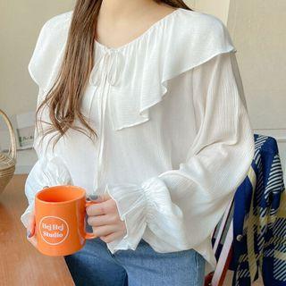 Tie-neck Ruffle Capelet Blouse