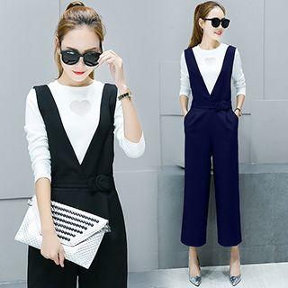 Set : Heart Long-sleeve Top + Dungaree