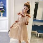 Elbow-sleeve Off-shoulder Pleated Dress