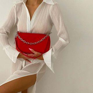 Ribbed Slit Shirtdress