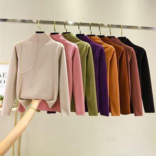 Mock-neck Long-sleeve Fleeced Top