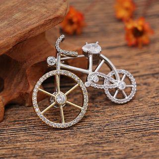 Rhinestone Bicycle Brooch Silver & Gold - One Size