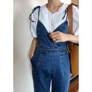 V-neck Cuff-sleeve Blouse