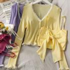 Set: Ribbon Camisole Top + Lace-trim Light Cardigan In 6 Colors