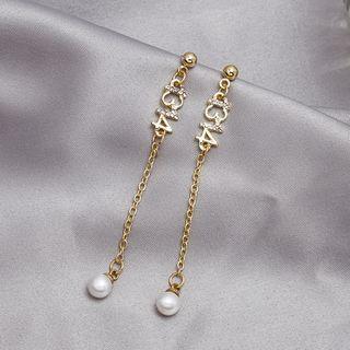 Numerical Rhinestone Faux Pearl Dangle Earring 1 Pair - E3086 - Gold - One Size