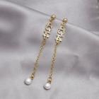Numerical Rhinestone Faux Pearl Dangle Earring 1 Pair - E3086 - Gold - One Size