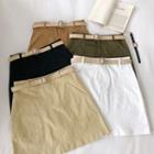 Plain Slim-fit Skirt With Belt