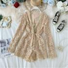 Long-sleeve V-neck Lace Romper